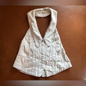 Free People Denim Backless Tie Back Tank Top with Collar